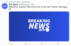 英格兰足球名宿杰克·查尔顿逝世，曾随队捧起1966年本土世界杯